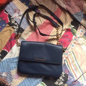 navy blue michael kors leather purse
